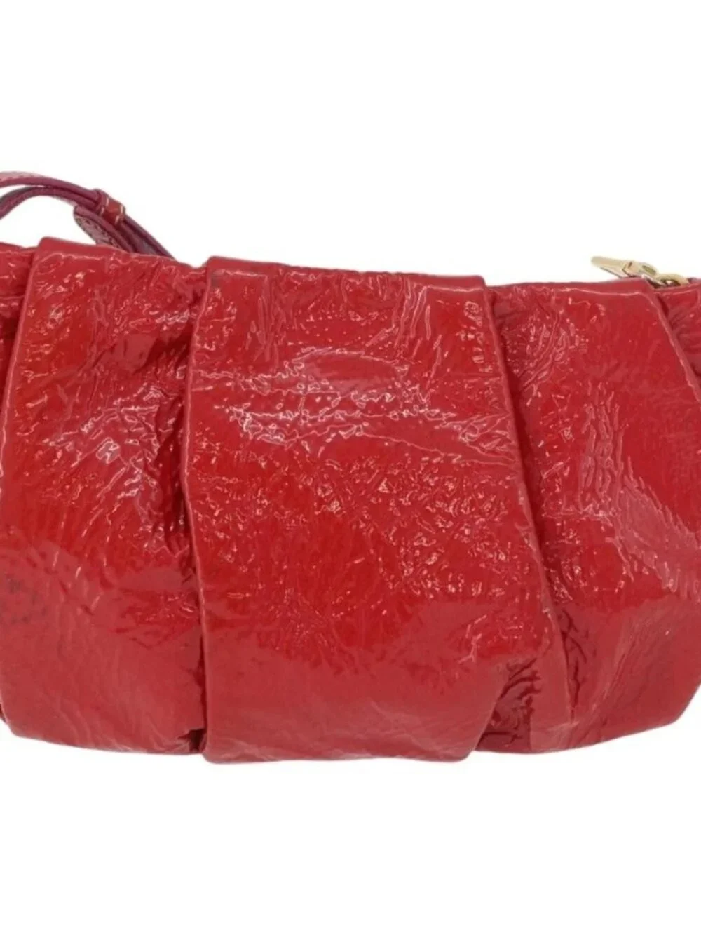 PRADA Pouch Patent leather Red Gold Auth